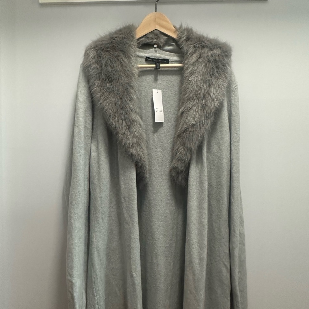 White House Black Market Gray Faux Fur Cardigan